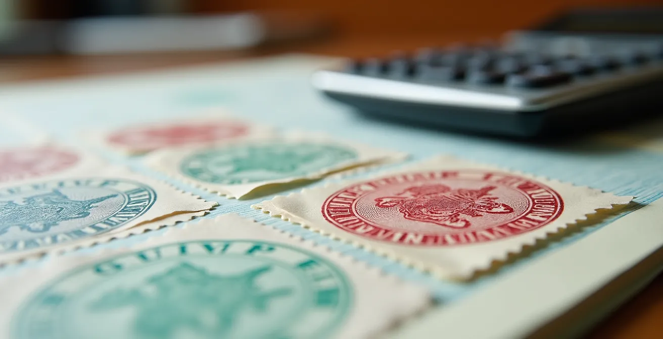 Detailaufnahme von Compliance-Dokumenten und europäischen Länderflaggen