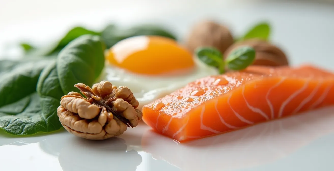 Makroaufnahme von nährstoffreichen Lebensmitteln mit Fokus auf Vitaminquellen