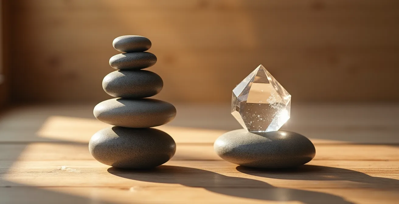 Visualisierung der 80/20-Regel für flexible Ernährung ohne Perfektionismus durch eine Anordnung aus balancierten Steinen