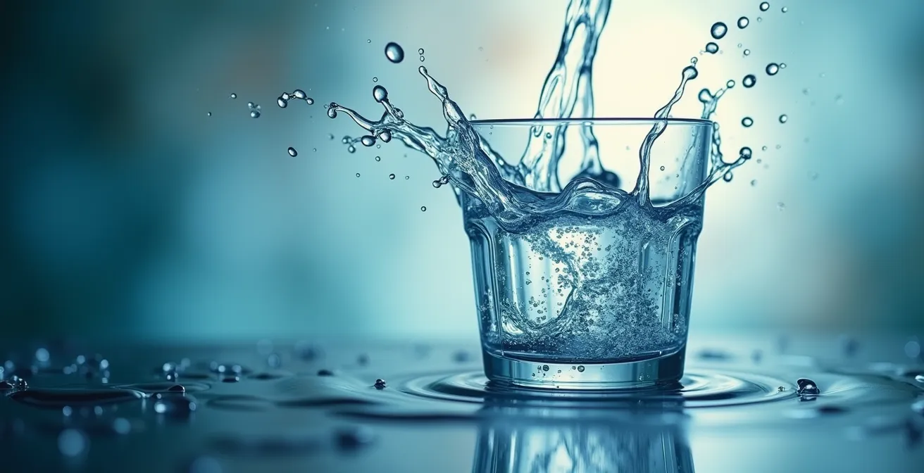 Makroaufnahme von Wassertropfen die überlaufen, symbolisiert das ineffektive Wasserfall-Trinken.