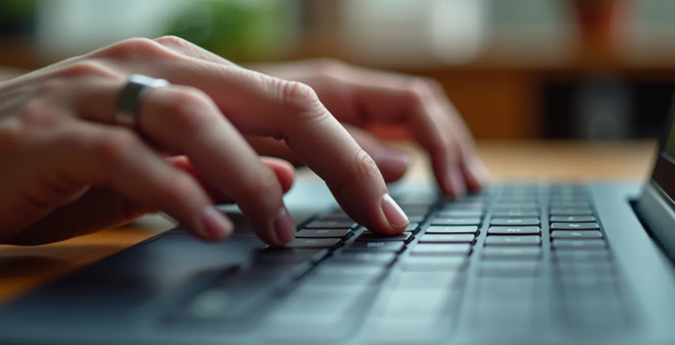 Nahaufnahme von Händen bei der Dateneingabe für CO2-Bilanzierung