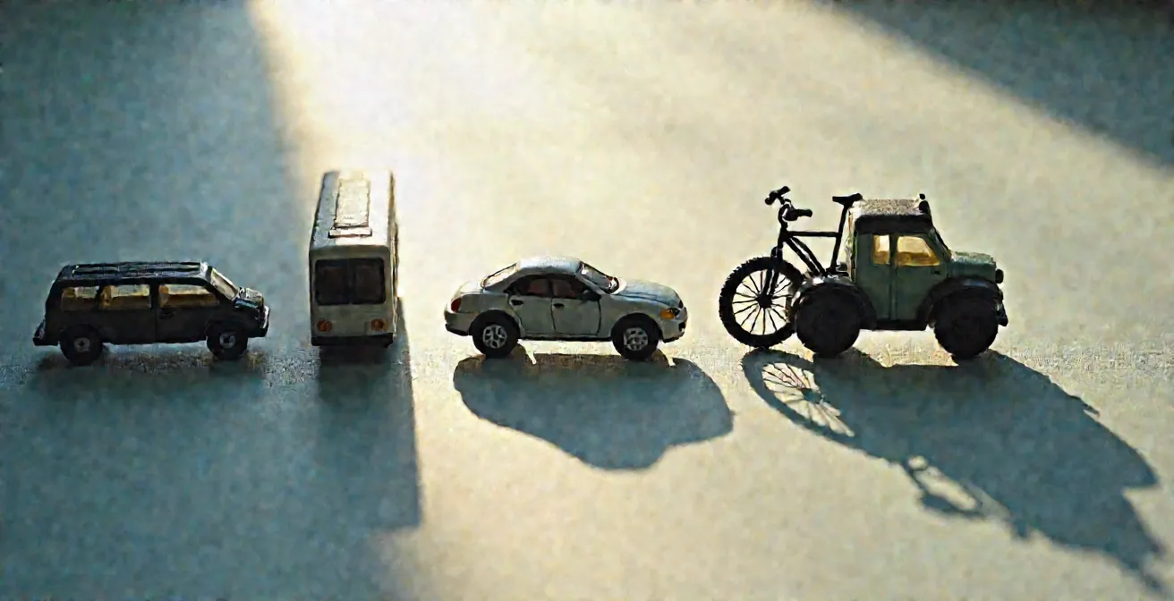 Visuelle Darstellung der CO2-Emissionen verschiedener Verkehrsmittel mit Berücksichtigung der Auslastung