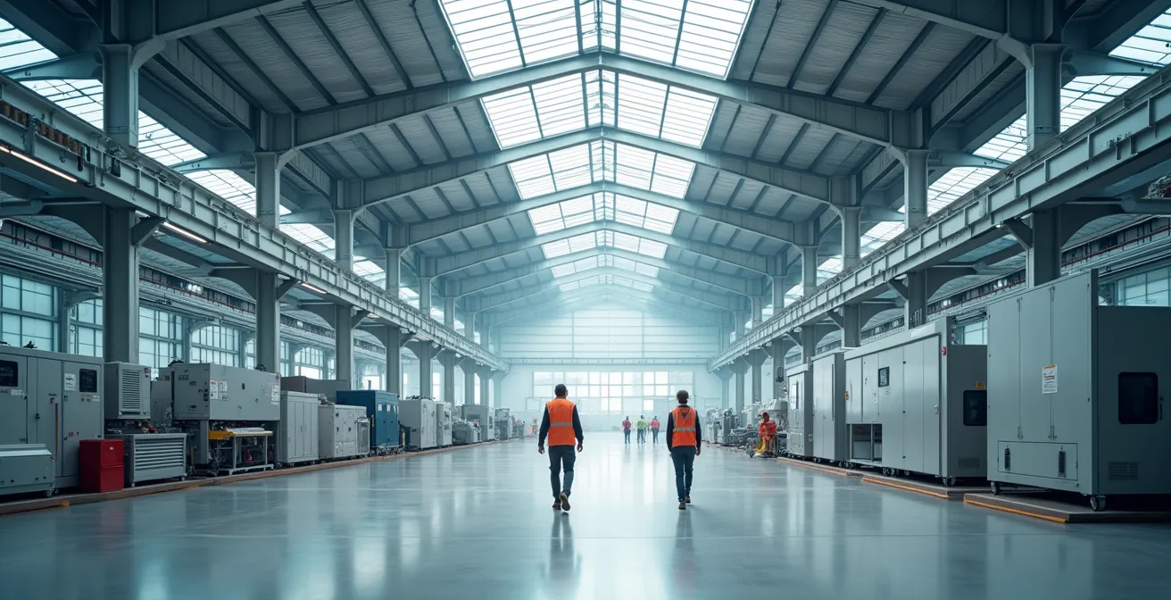 Moderne energieeffiziente Produktionshalle mit natürlichem Licht