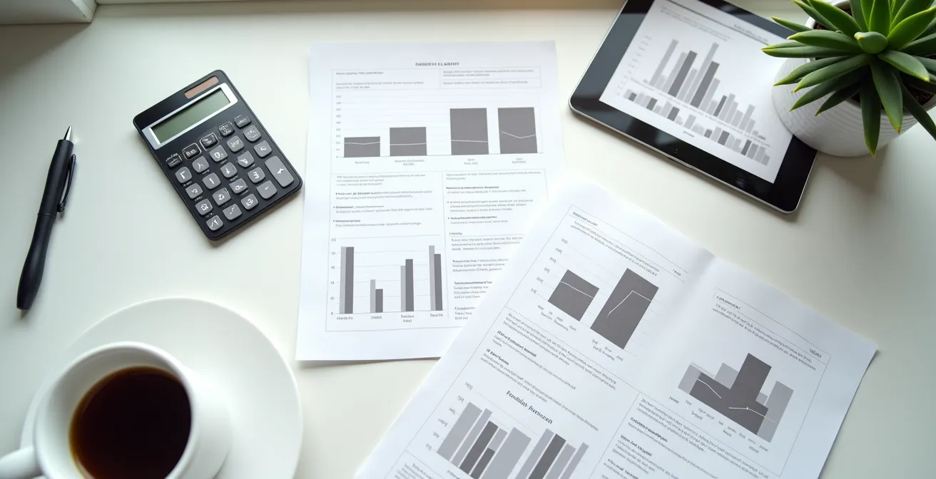 Detaillierter Finanzierungsplan mit KfW-Förderung auf einem Schreibtisch