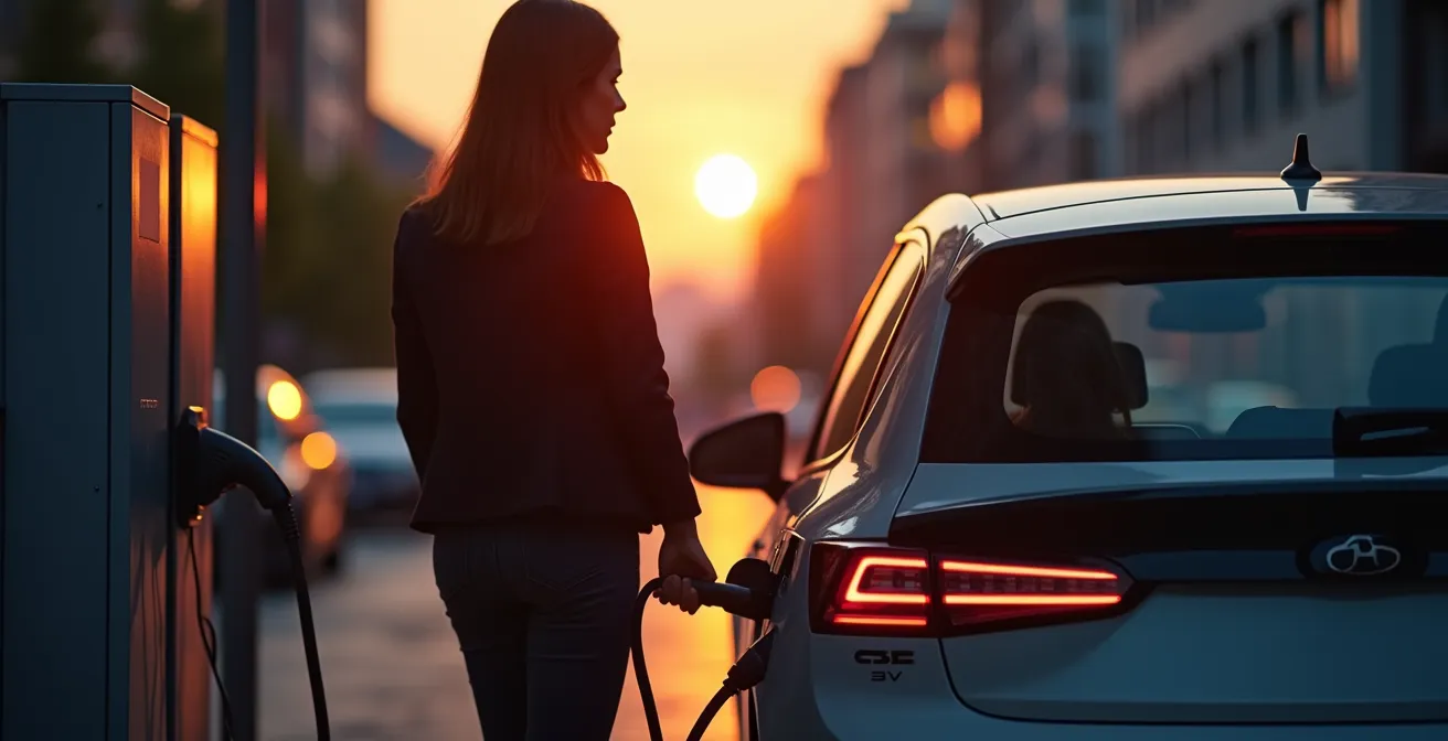 Nächtliche Atmosphäre an einer beleuchteten Ladestation