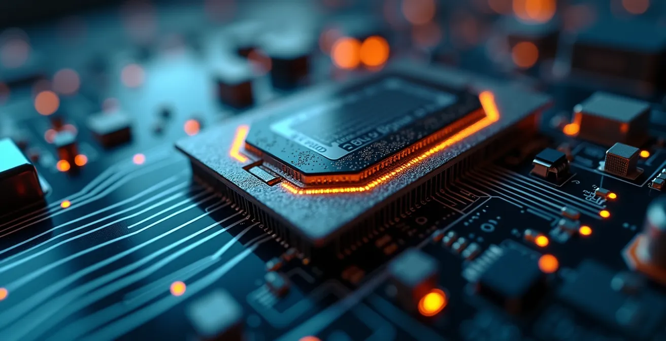 Makroaufnahme eines Telematik-Sensors im Auto mit unscharfem Armaturenbrett im Hintergrund